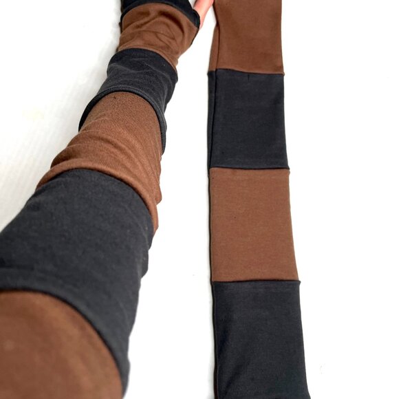 Long Striped Gloves Brown Hand Warmers Black Armwarmers Patchwork Sleeves Warm - Picture 4 of 7